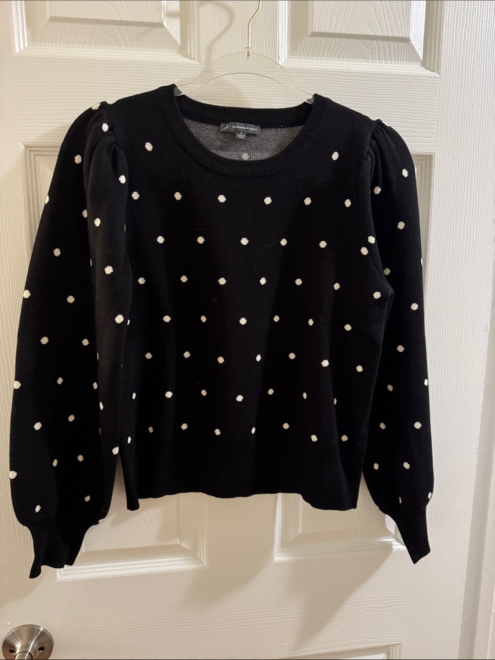 Adrianna Papell Black Polka Dot Puff Sleeve Sweater - Women